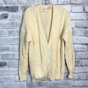 Vintage V-Neck Button Front Chunky Knit Fisherman Cardigan Sweater